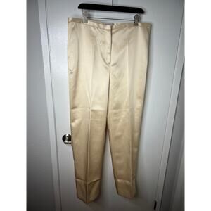 H&M Women's Satin Flat Front Straight Leg Dress Pants Beige ~ Size 14